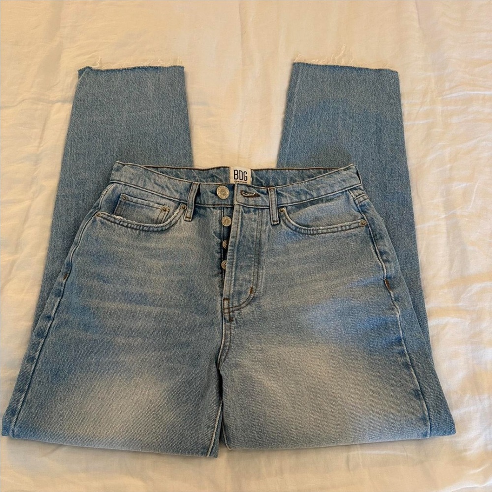 BDG High-Waisted Slim Straight Jean Light Blue Distressed Jeans